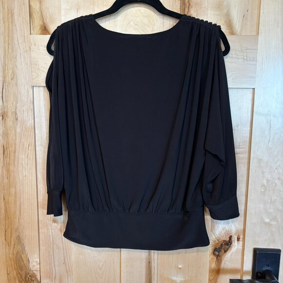 White House Black Market Matte Jersey Split Sleeve Top S Black 570349978 - Picture 7 of 8
